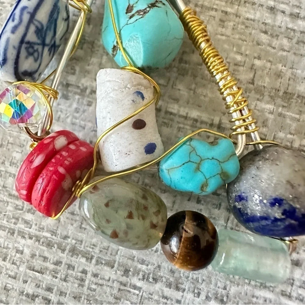 Collage Beaded Pendant Handcrafted Multicolor Wire-Wrapped OOAK 1600 Y
